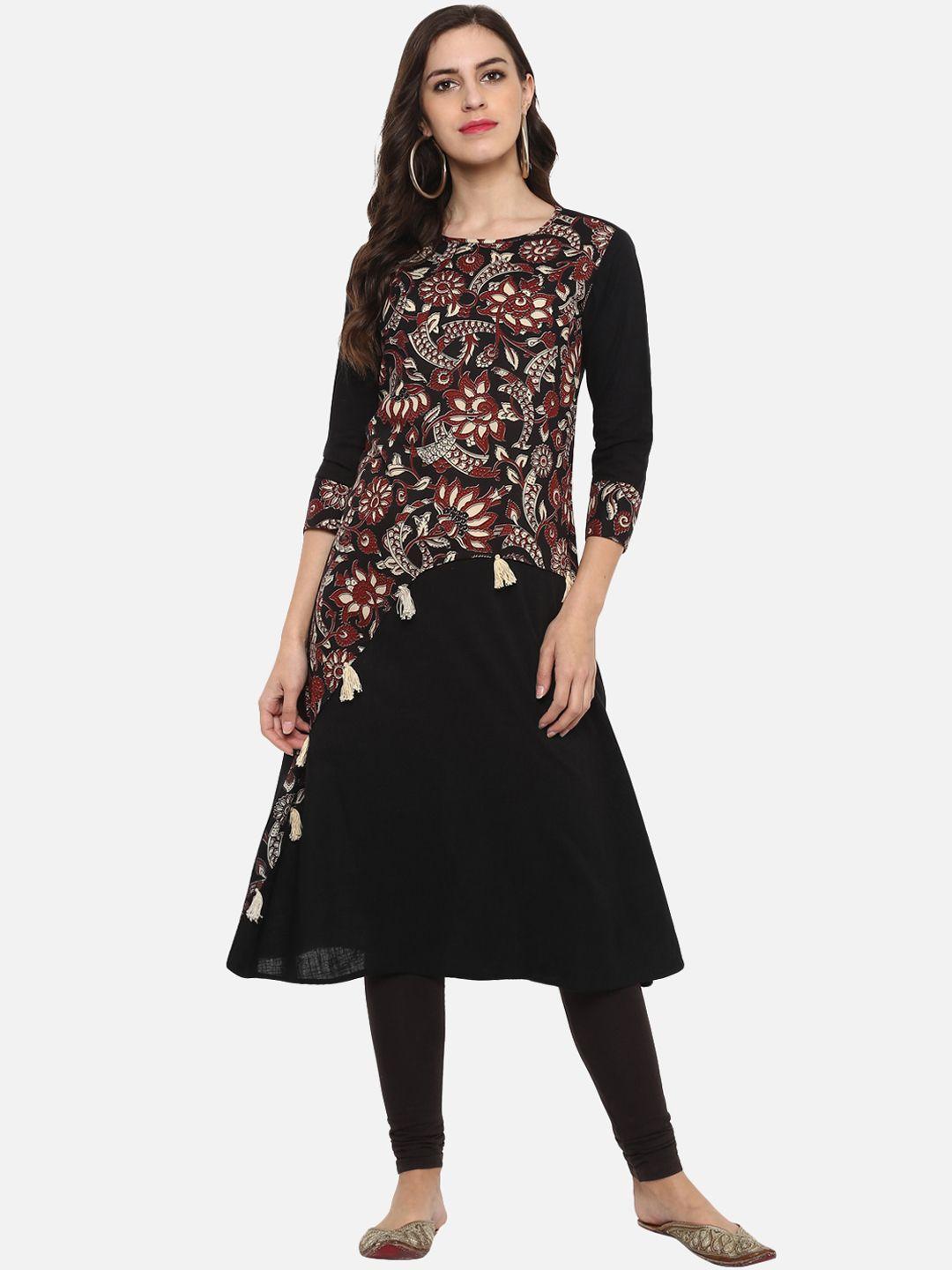 yash gallery women black & brown printed a-line kurta