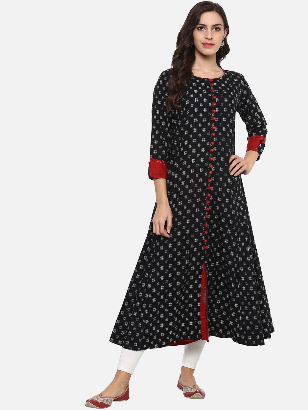 yash gallery women black printed a-line kurta