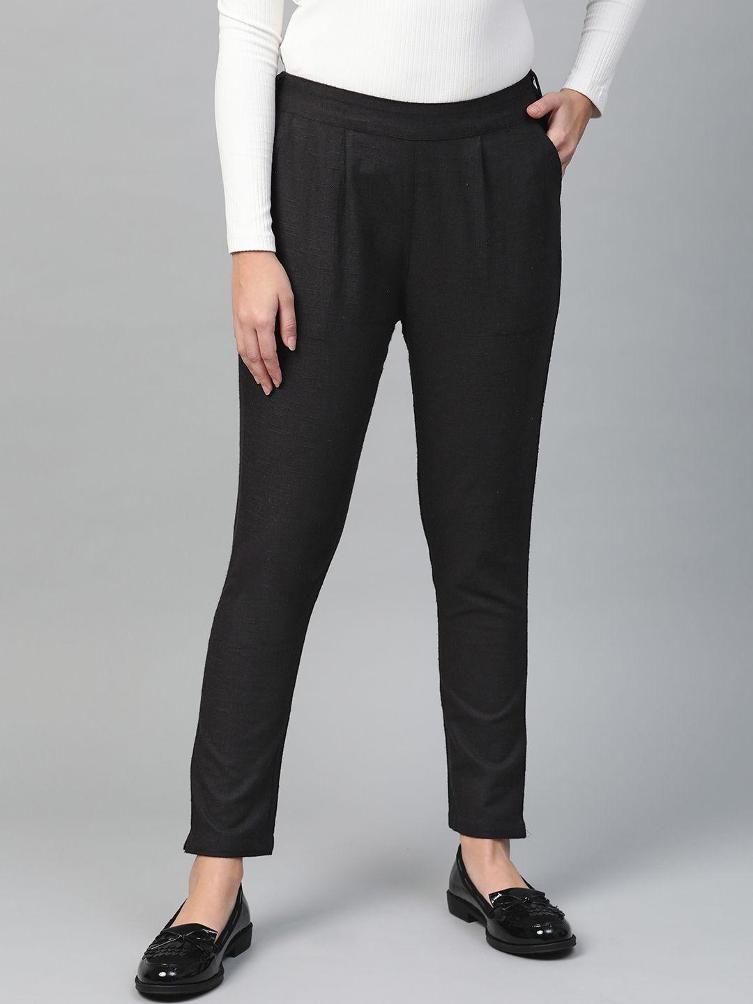 yash gallery women black regular fit solid trousers