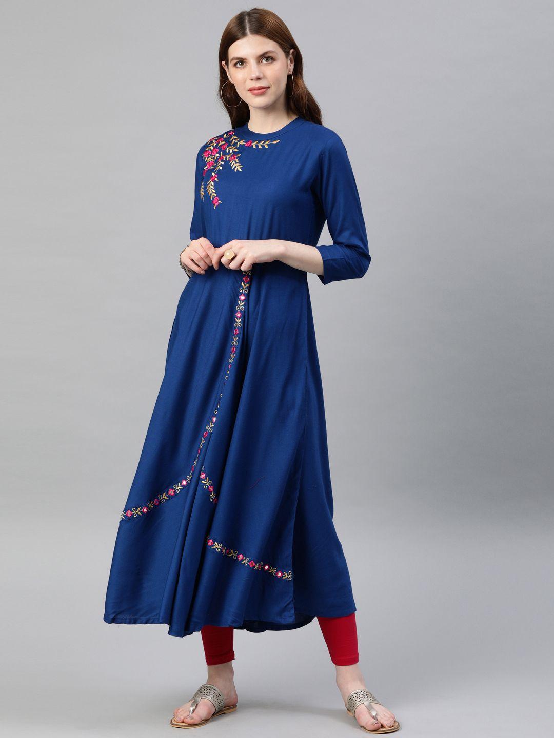 yash gallery women blue embroidered anarkali kurta