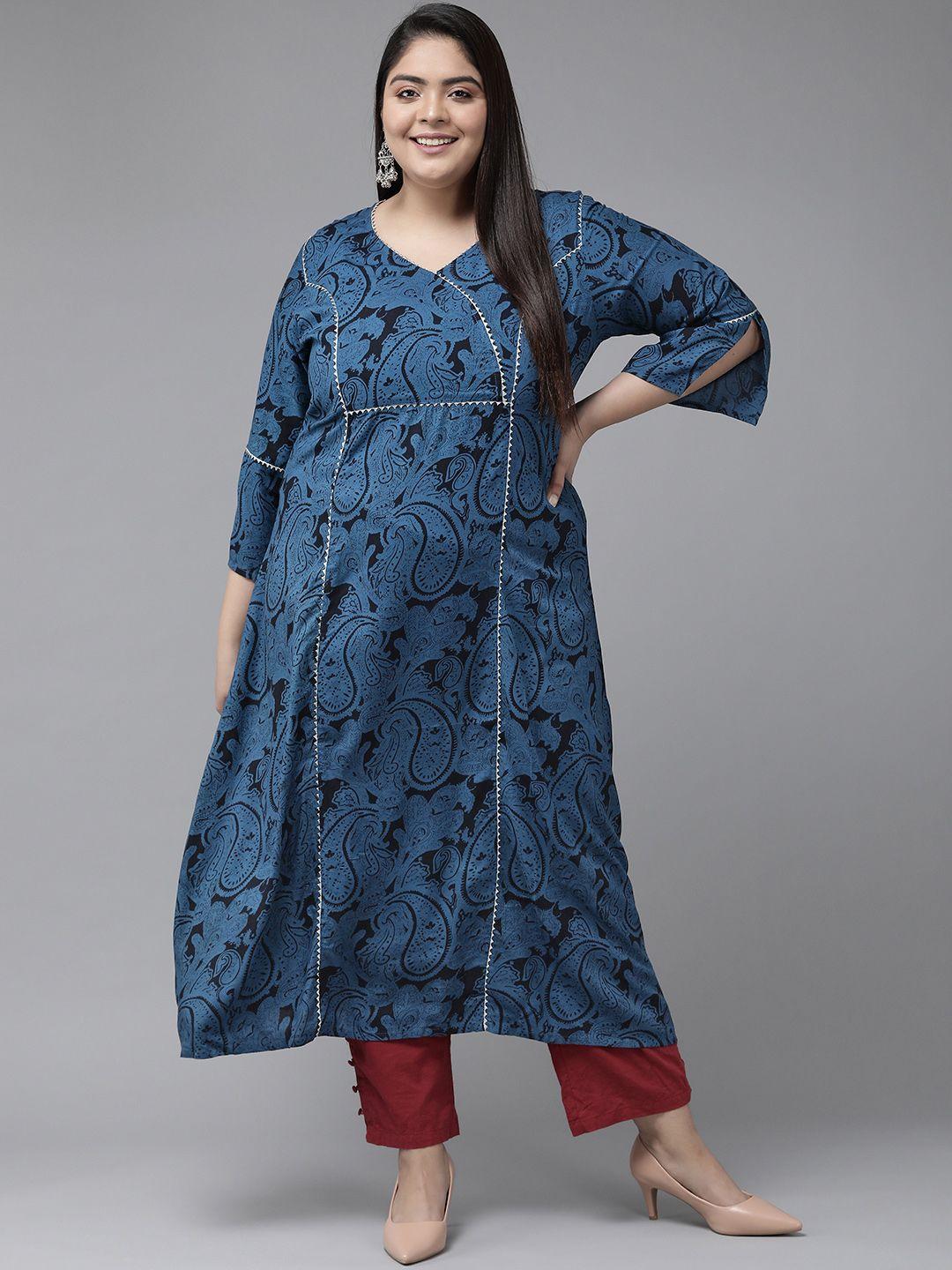 yash gallery women blue ethnic motifs printed gotta patti kurta