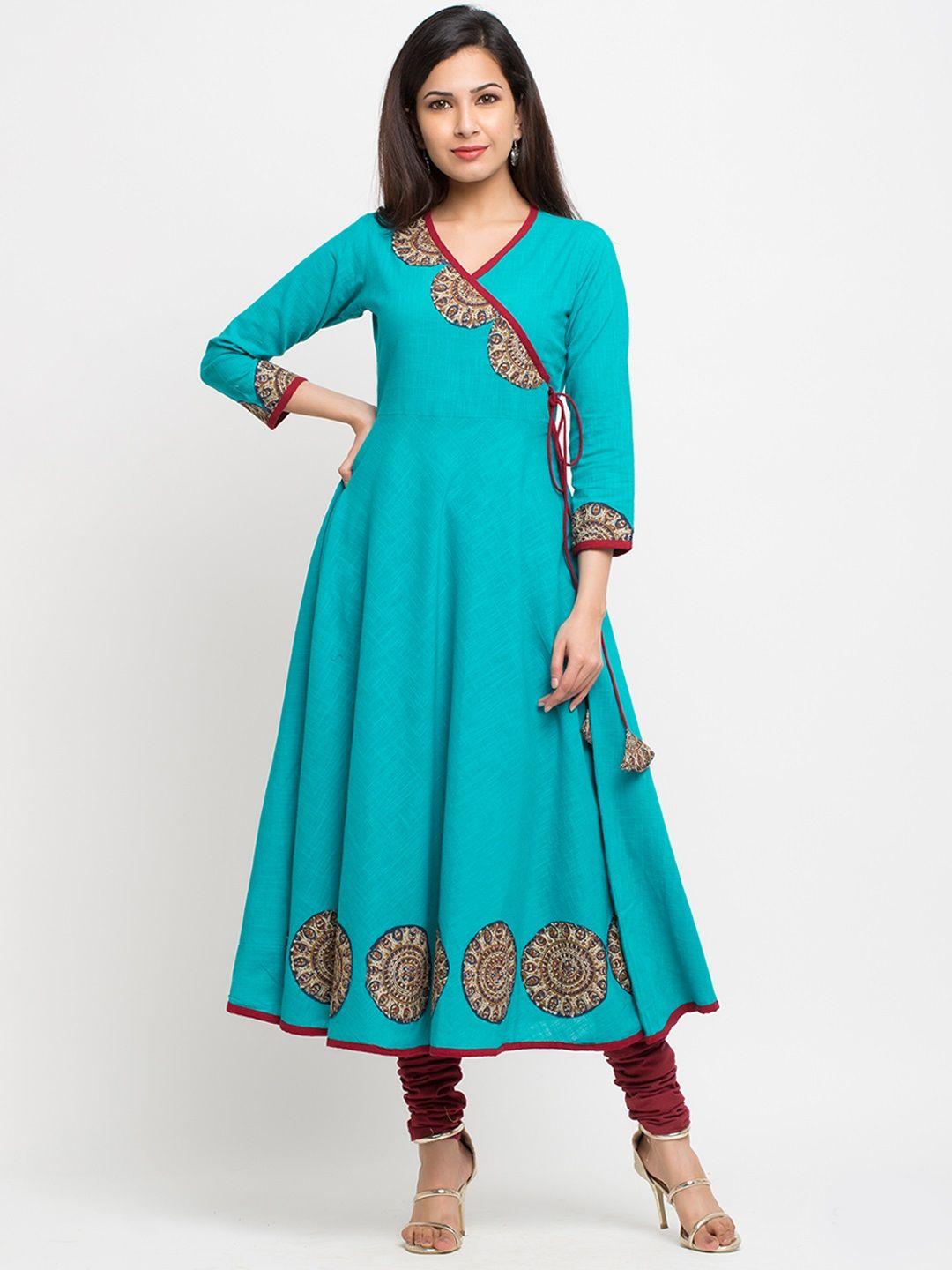 yash gallery women blue printed a-line kurta