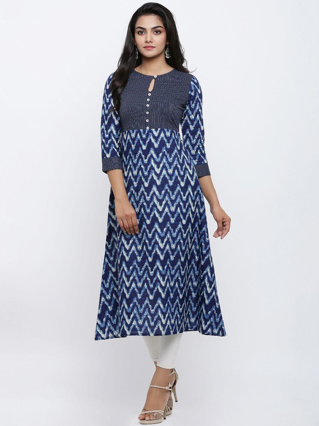 yash gallery women blue printed a-line kurta