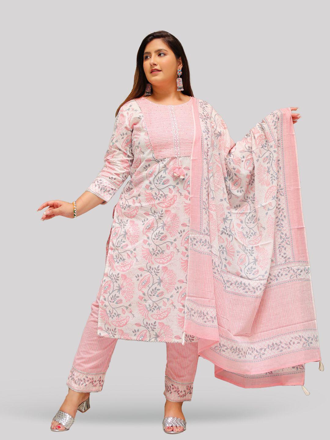 yash gallery women floral printed pure cotton kurta with trousers & dupatta