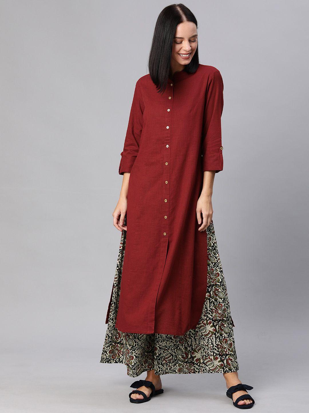 yash gallery women maroon & black solid fusion kurta with kalamkari palazzos