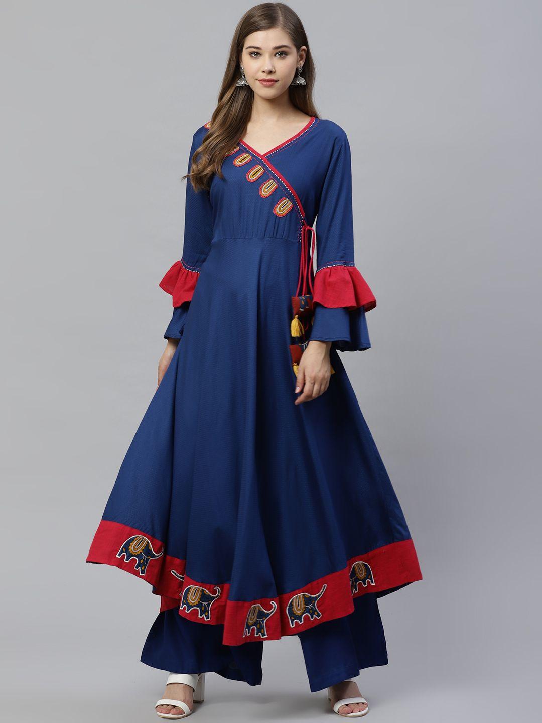 yash gallery women navy blue yoke design angrakha anarkali kurta