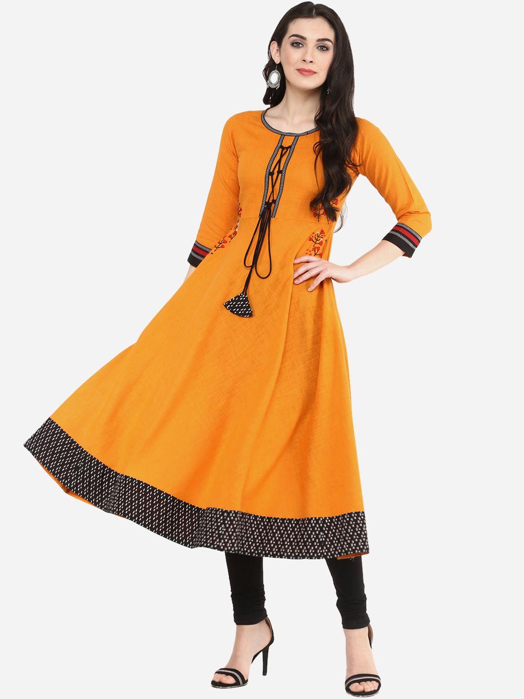 yash gallery women orange embroidered a-line kurta