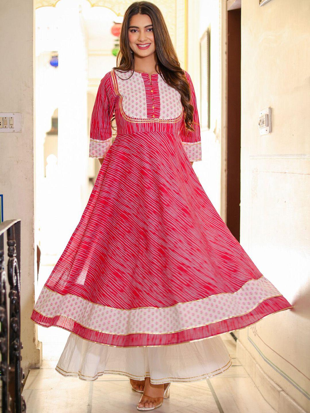 yash gallery women pink floral printed floral anarkali kurta