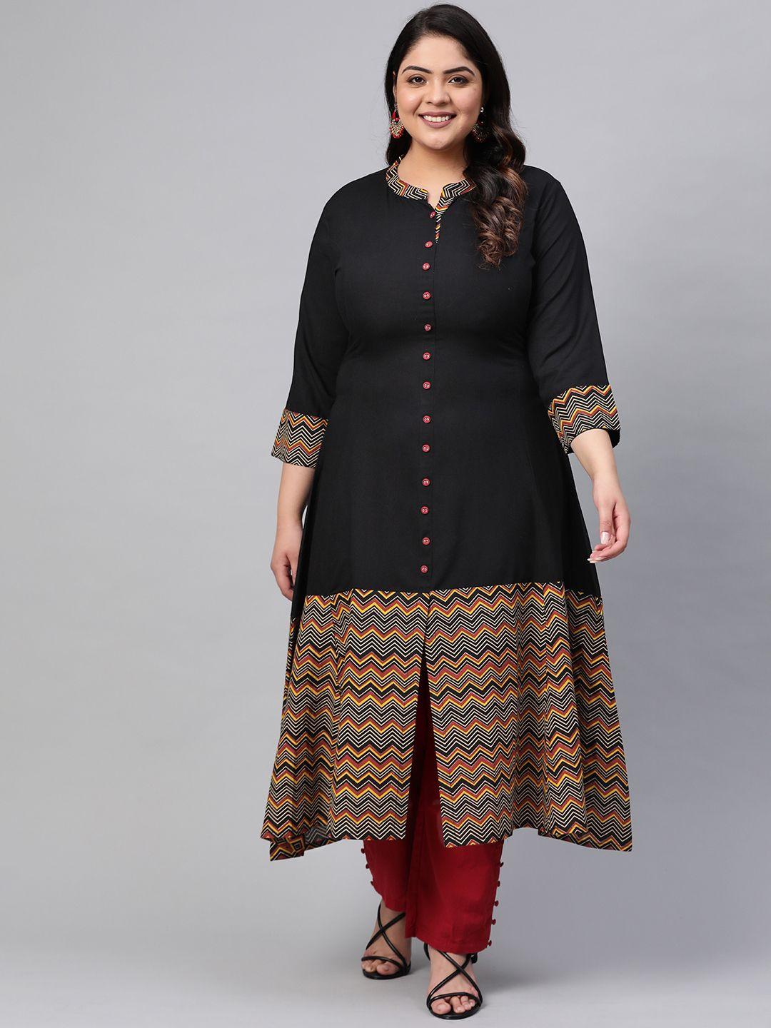 yash gallery women plus size black & red printed detail a-line kurta