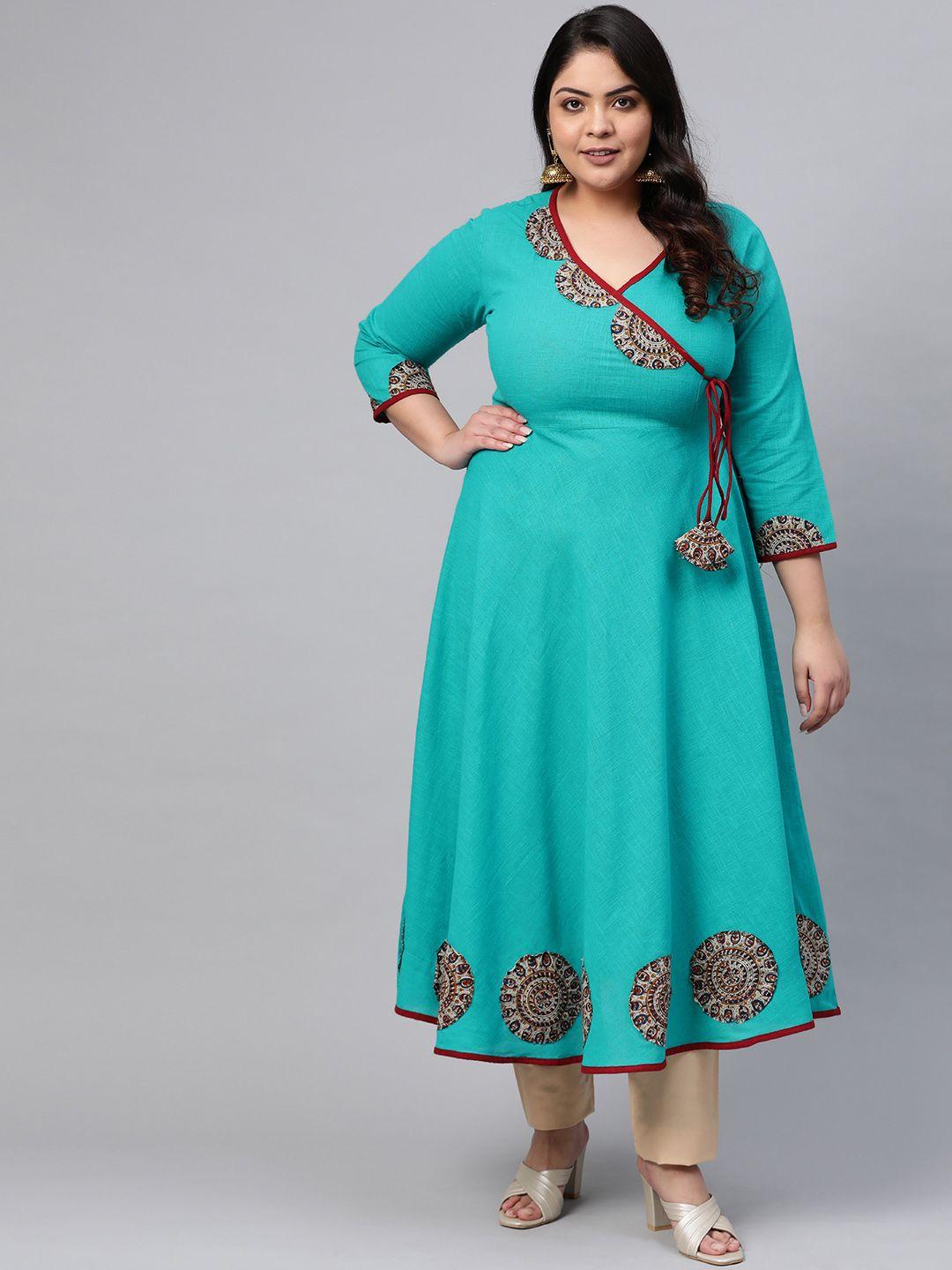 yash gallery women plus size blue solid angrakha anarkali kurta