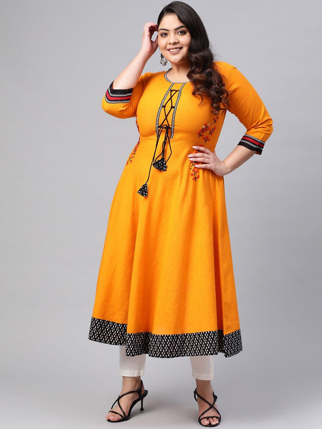 yash gallery women plus size mustard yellow solid anarkali kurta