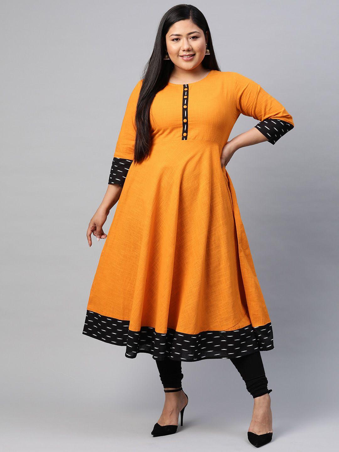 yash gallery women plus size orange printed detail a-line kurta