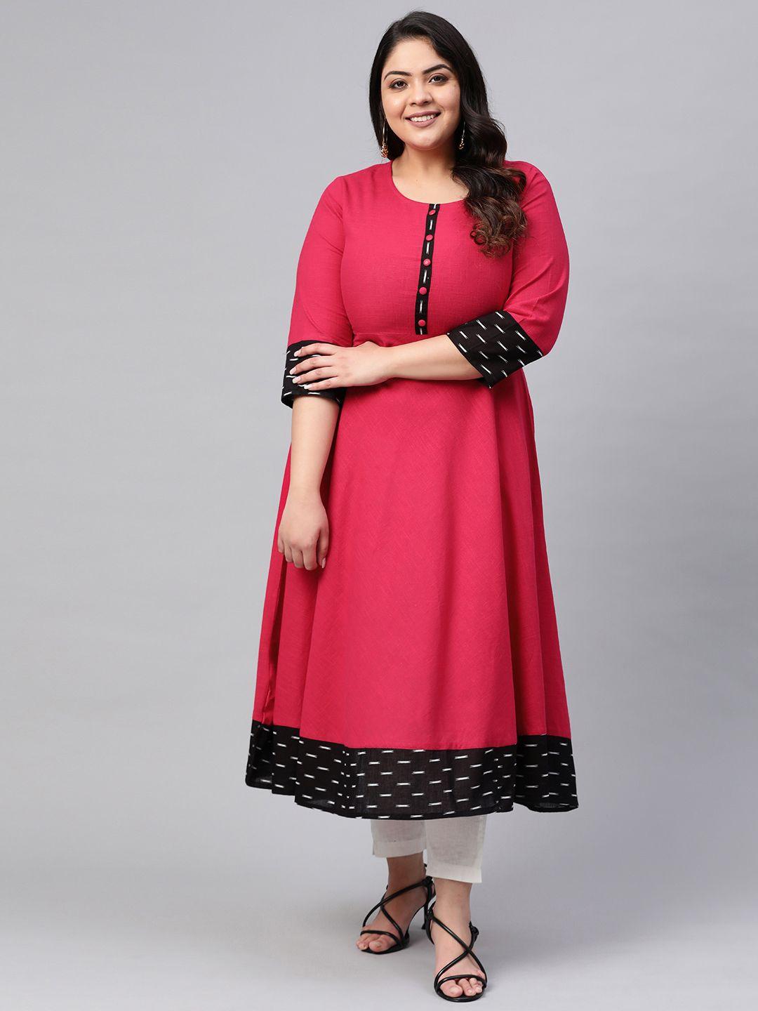 yash gallery women plus size pink solid a-line kurta