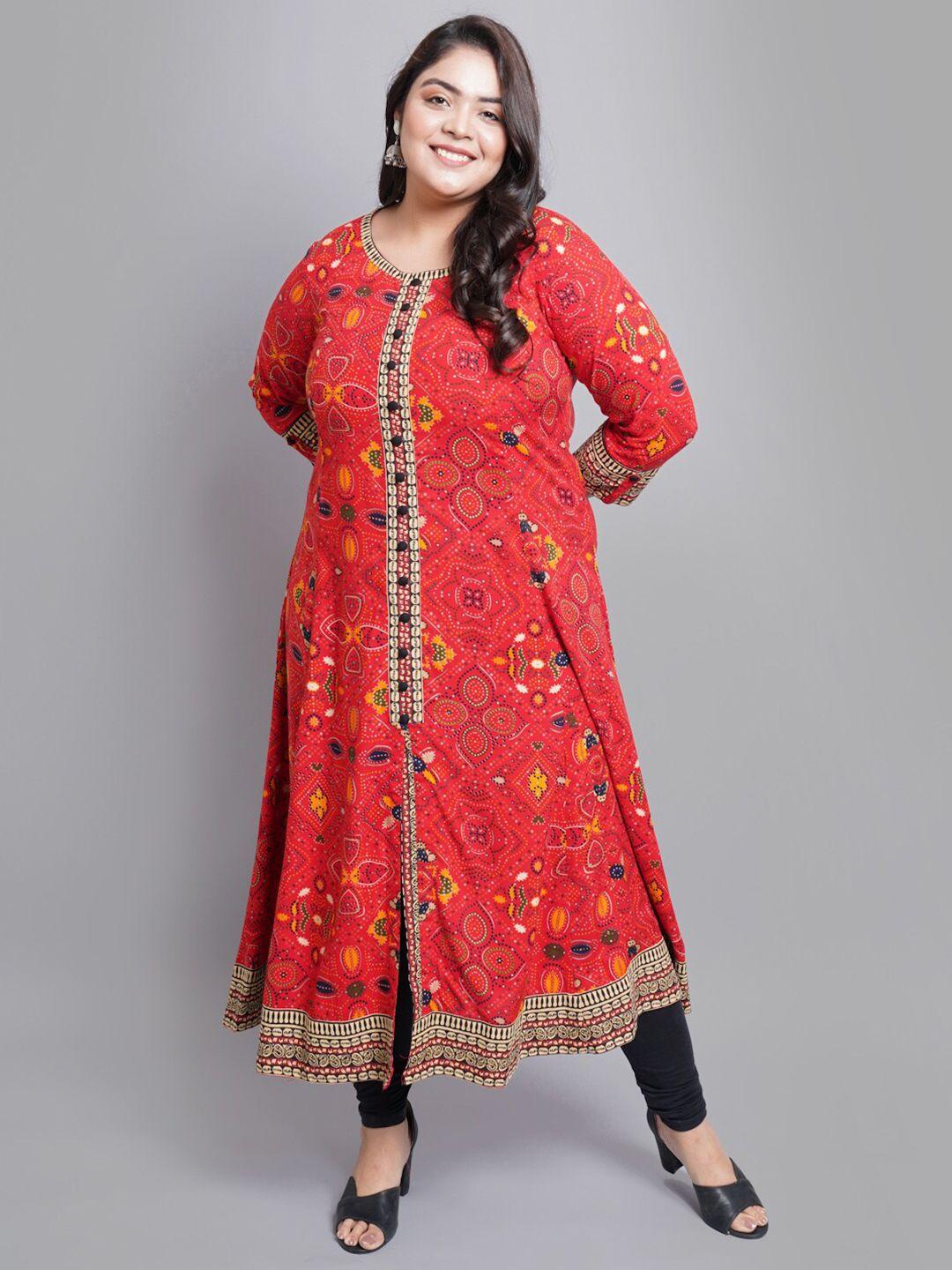 yash gallery women red & yellow bandhani printed a-line kurta