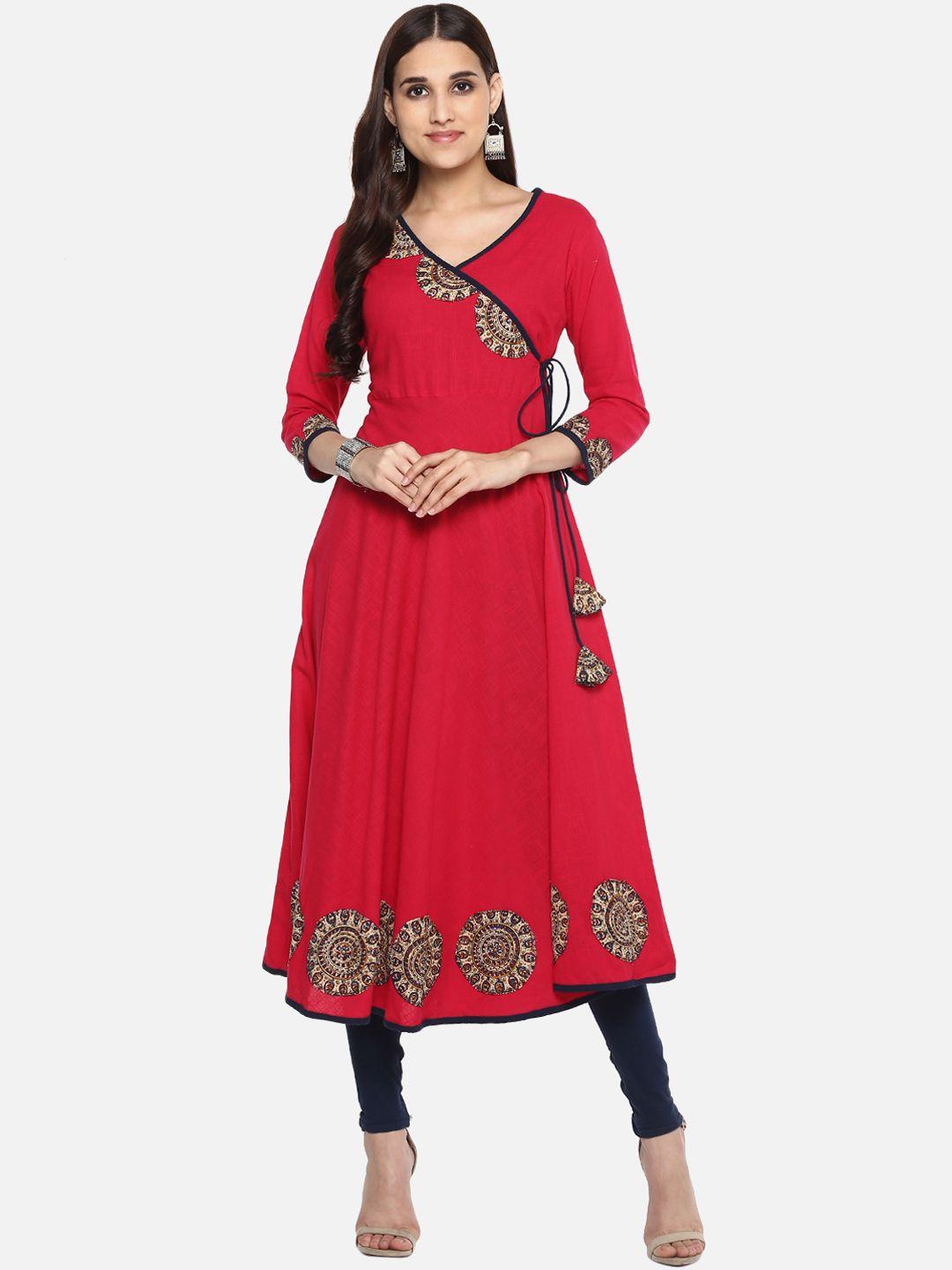 yash gallery women red printed a-line kurta