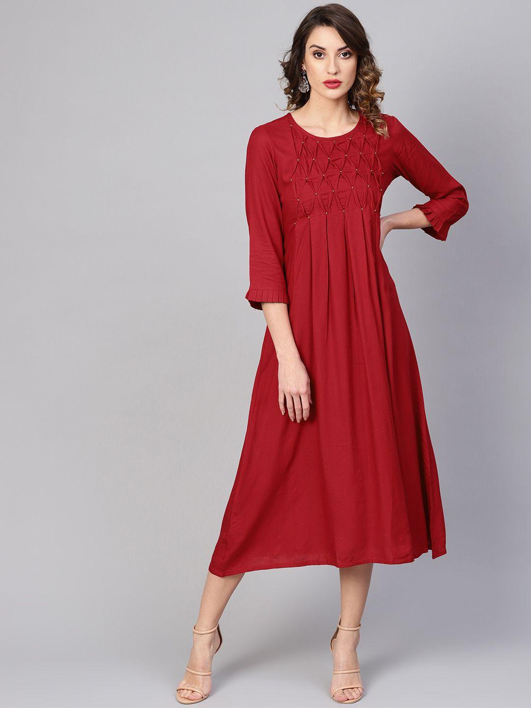 yash gallery women self design maroon a-line dress