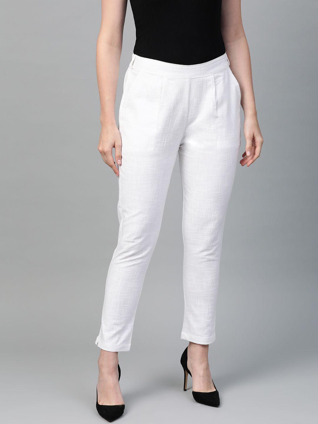yash gallery women white regular fit solid trousers