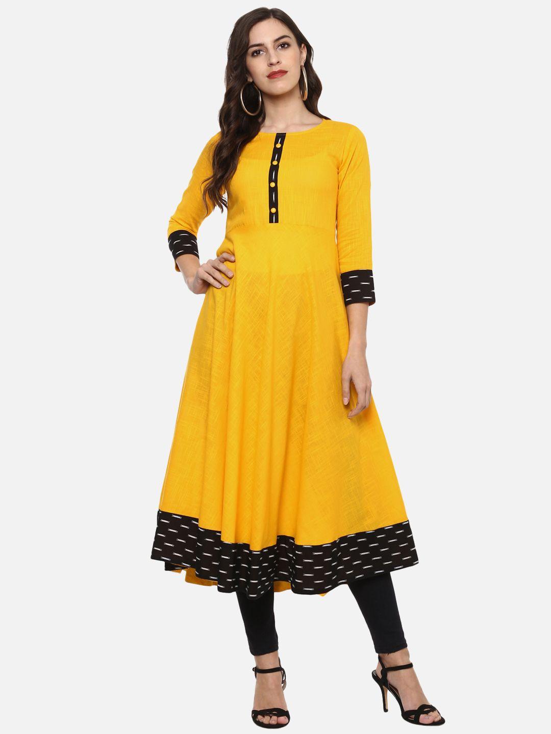 yash gallery women yellow & black printed anarkali kurta