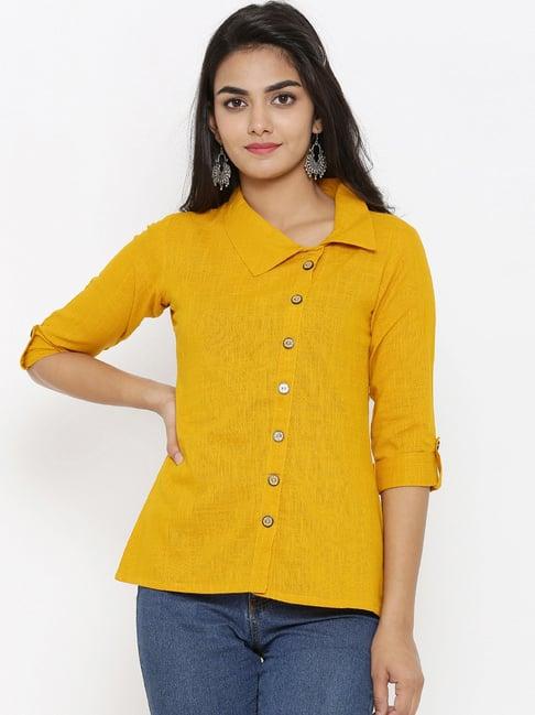 yash gallery yellow cotton regular fit top