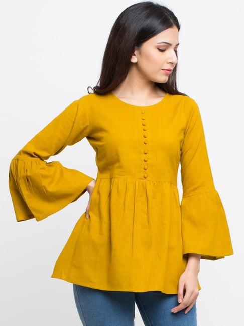 yash gallery yellow cotton regular fit tunic