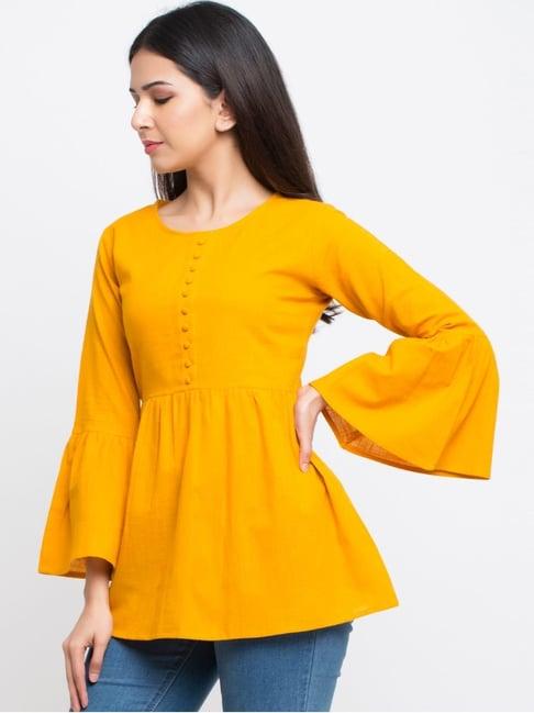 yash gallery yellow cotton regular fit tunic