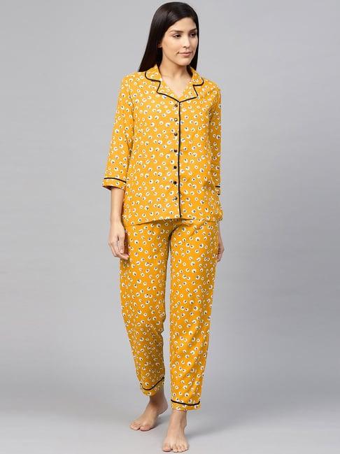 yash gallery yellow floral print shirt pyjama set