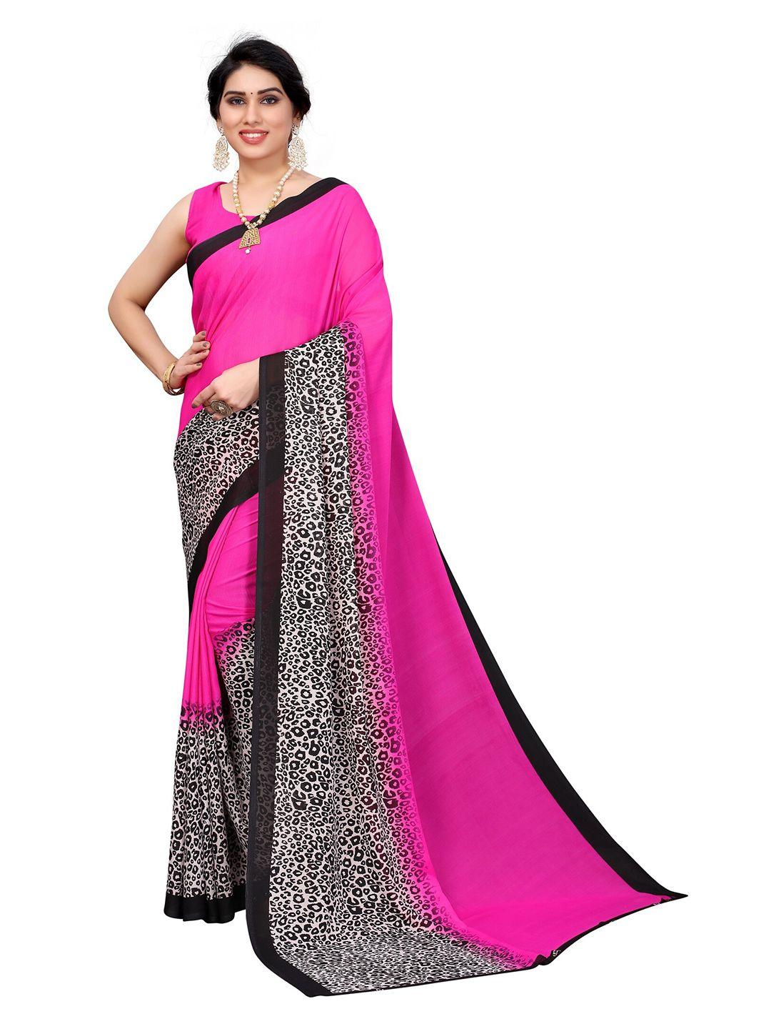 yashika pink & black printed saree