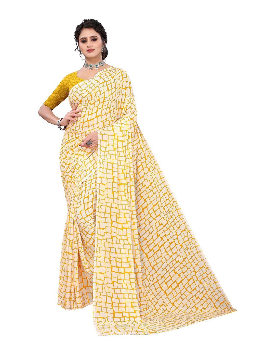 yashika yellow & off white printed saree