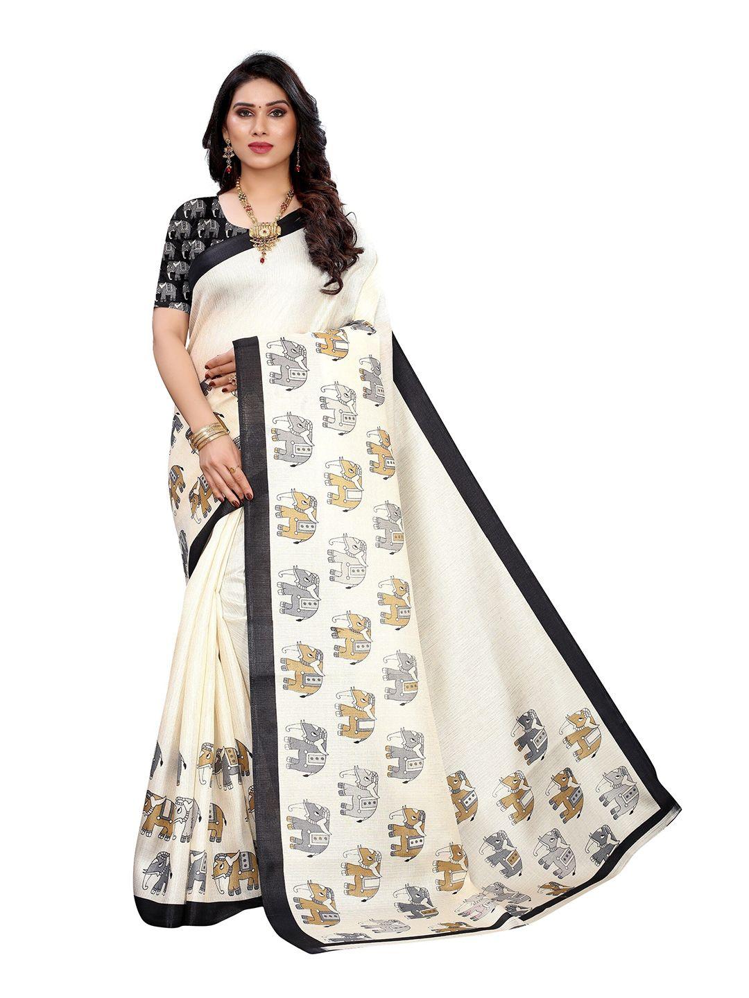 yashika black & white ethnic motifs art silk saree