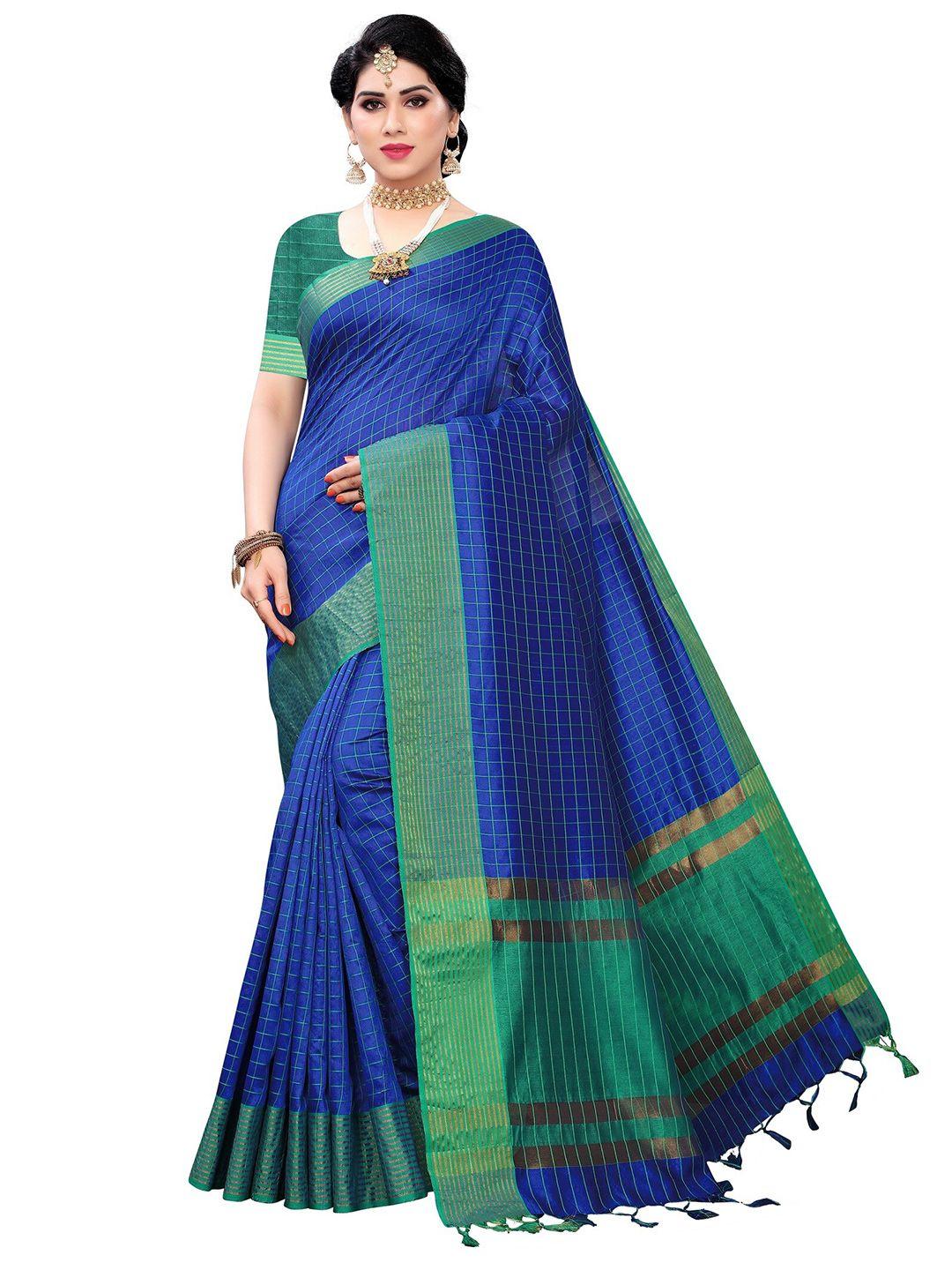 yashika blue & green zari silk cotton ilkal saree