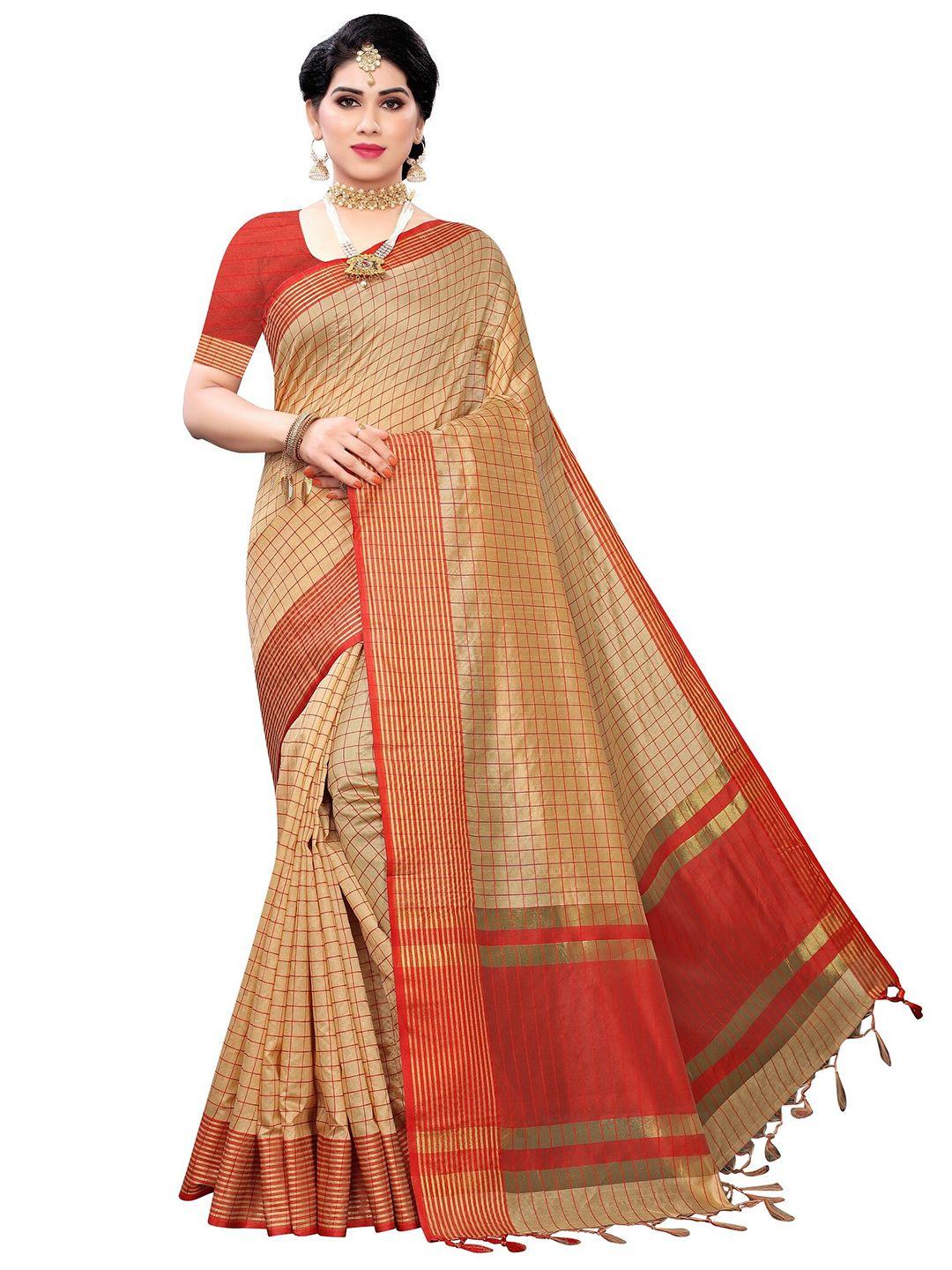 yashika brown & red woven design zari silk cotton ilkal saree