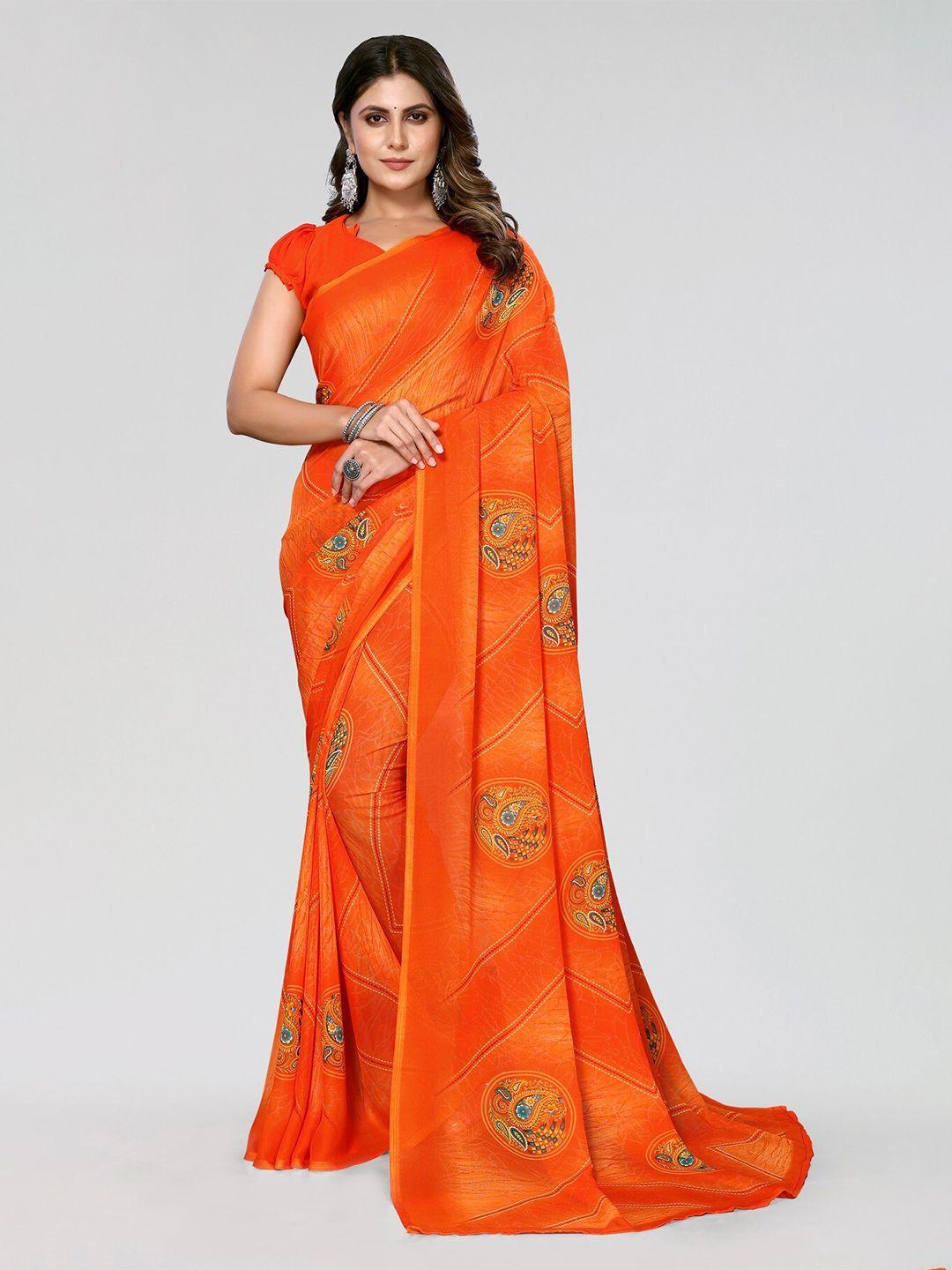 yashika ethnic motifs printed poly georgette leheriya saree