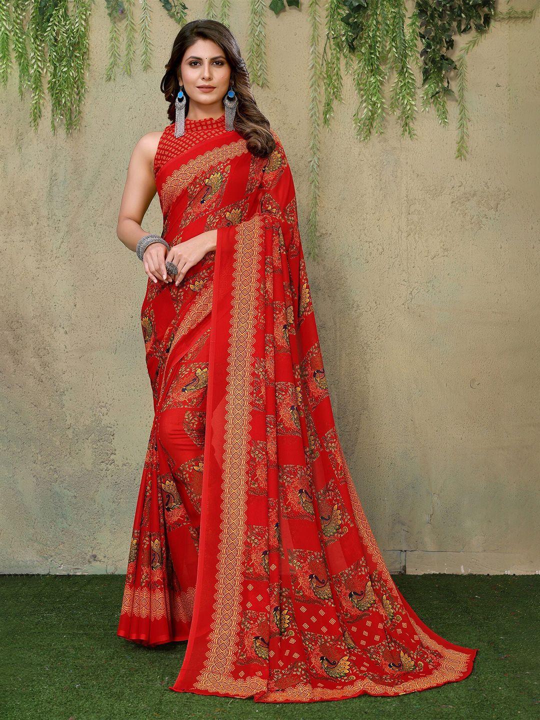 yashika ethnic motifs printed poly georgette saree