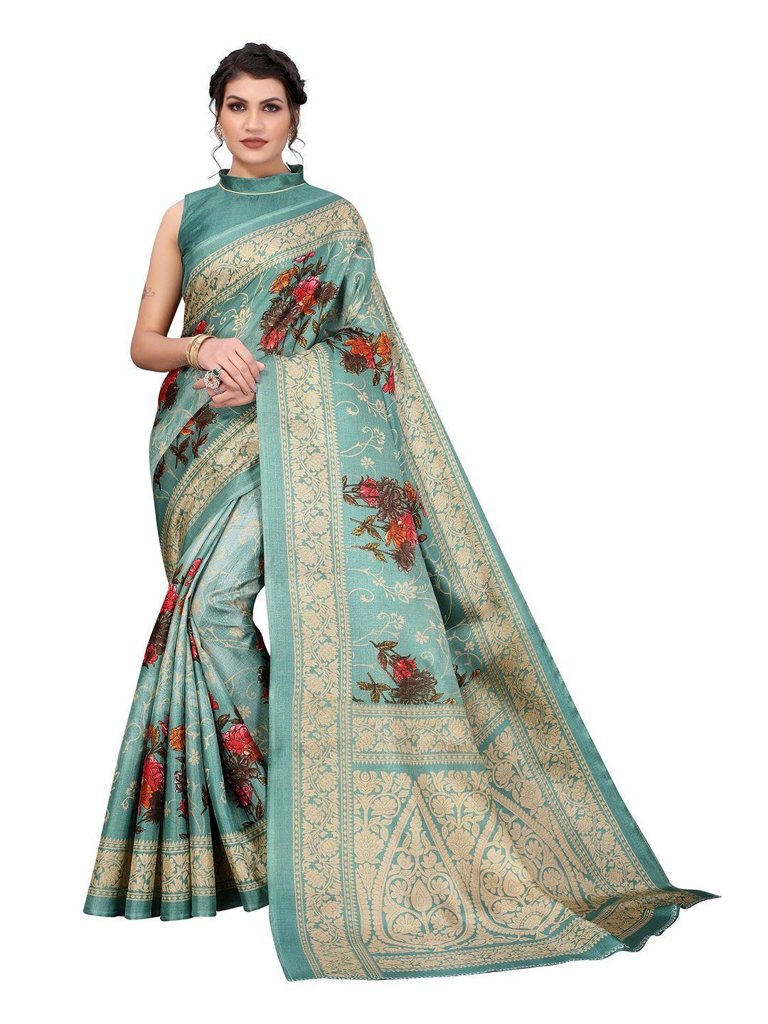 yashika green & red kalamkari art silk saree