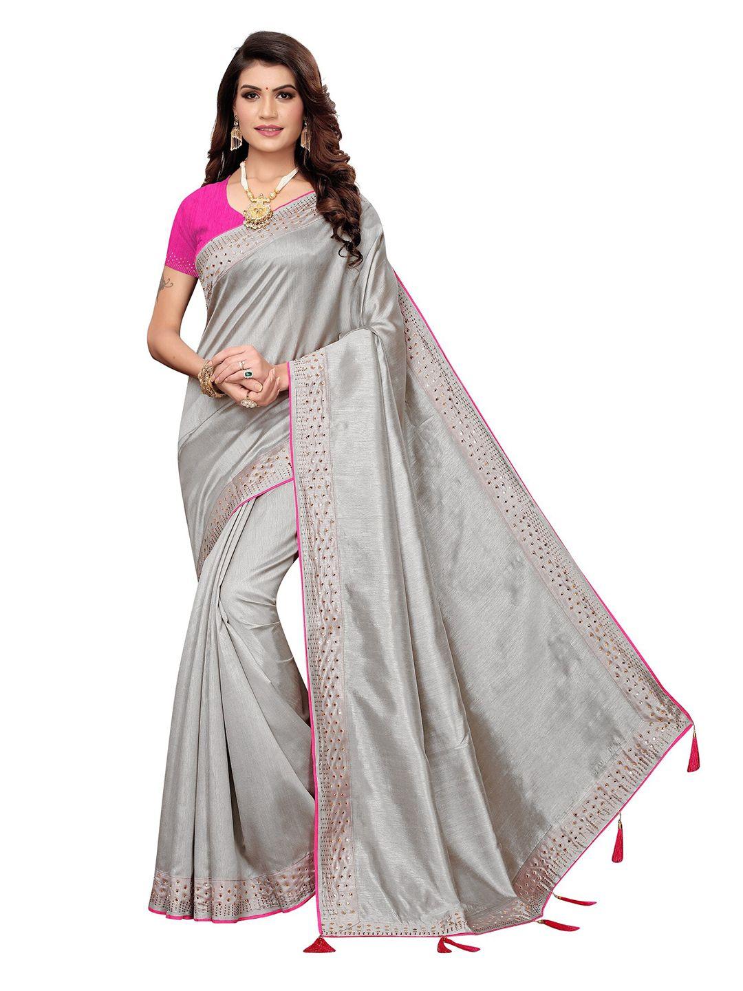 yashika grey & pink cotton silk saree