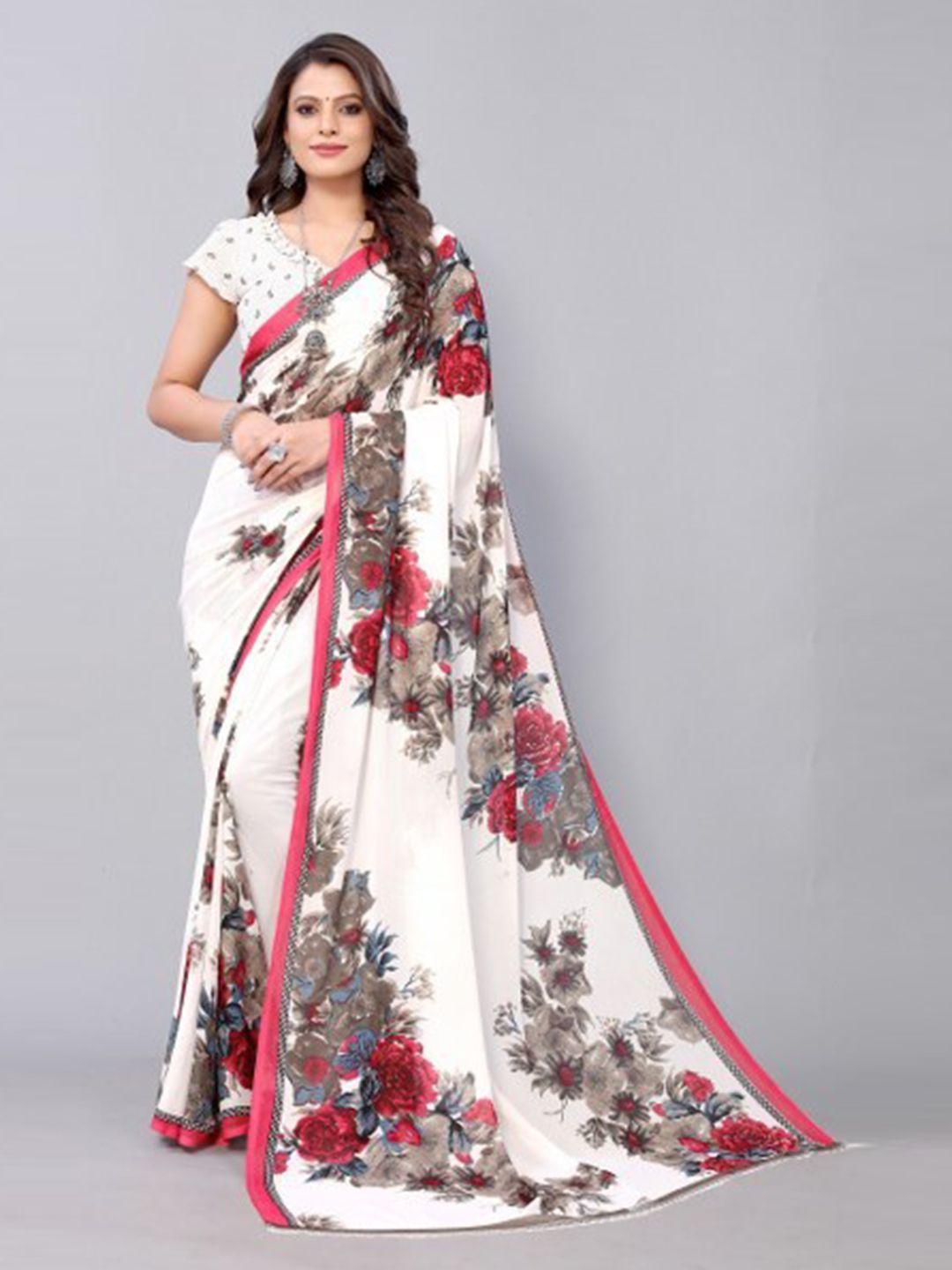 yashika maroon & white floral saree