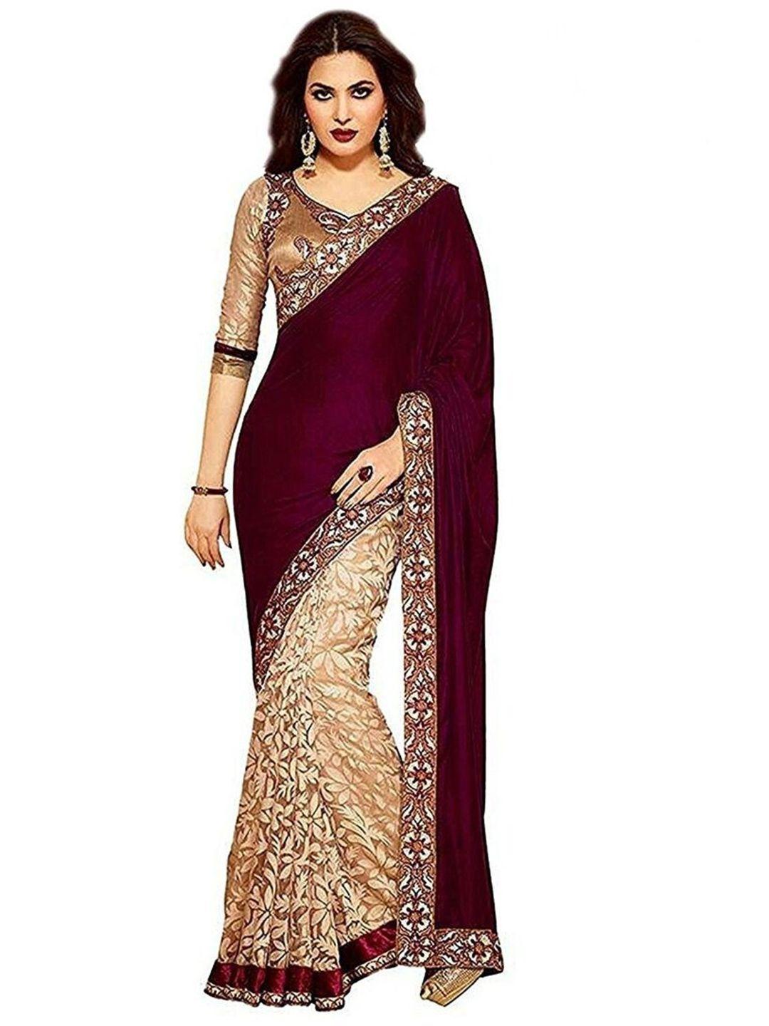 yashika maroon embellished zari silk blend saree