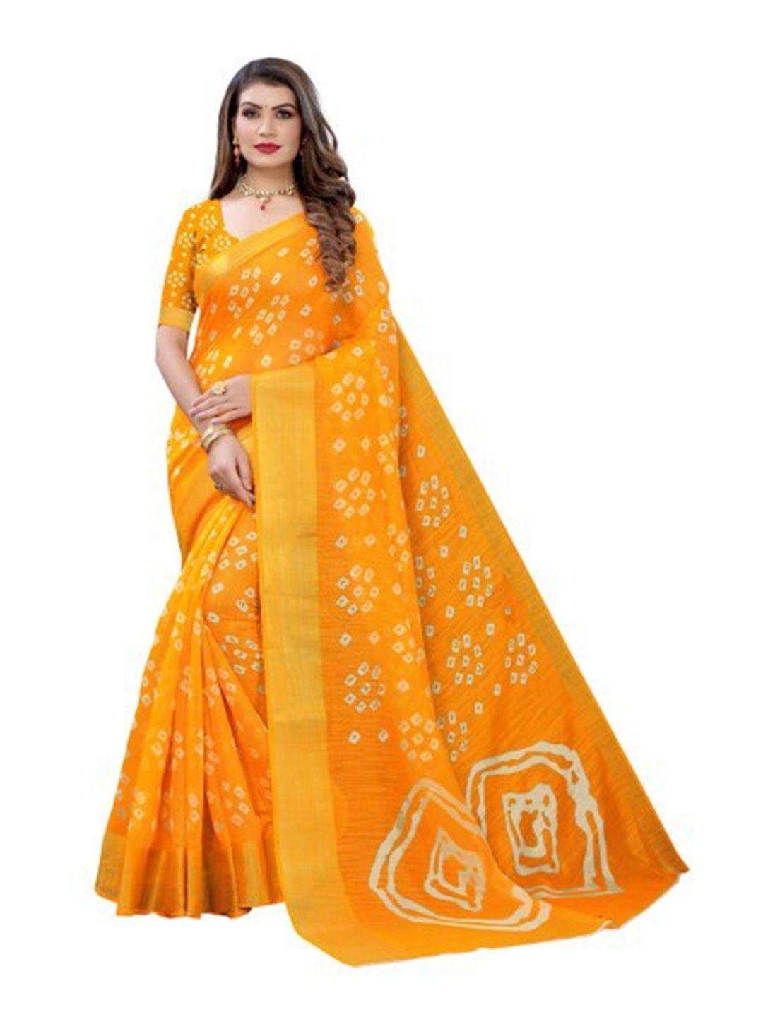 yashika orange & gold-toned bandhani zari silk blend saree