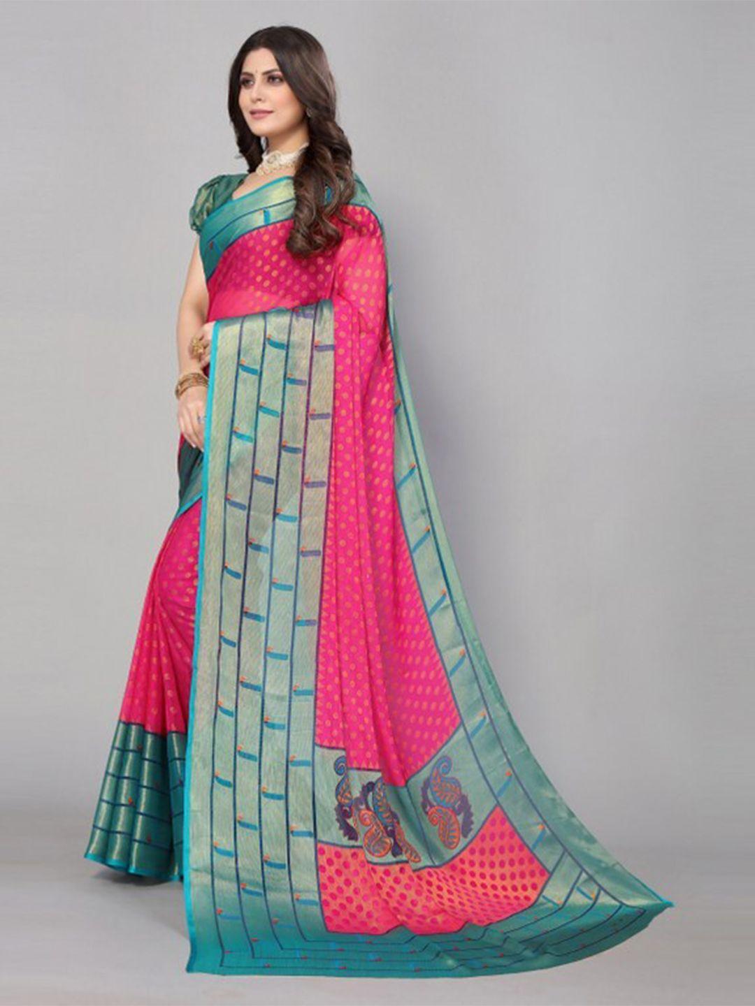 yashika pink & pink ethnic motifs printed saree