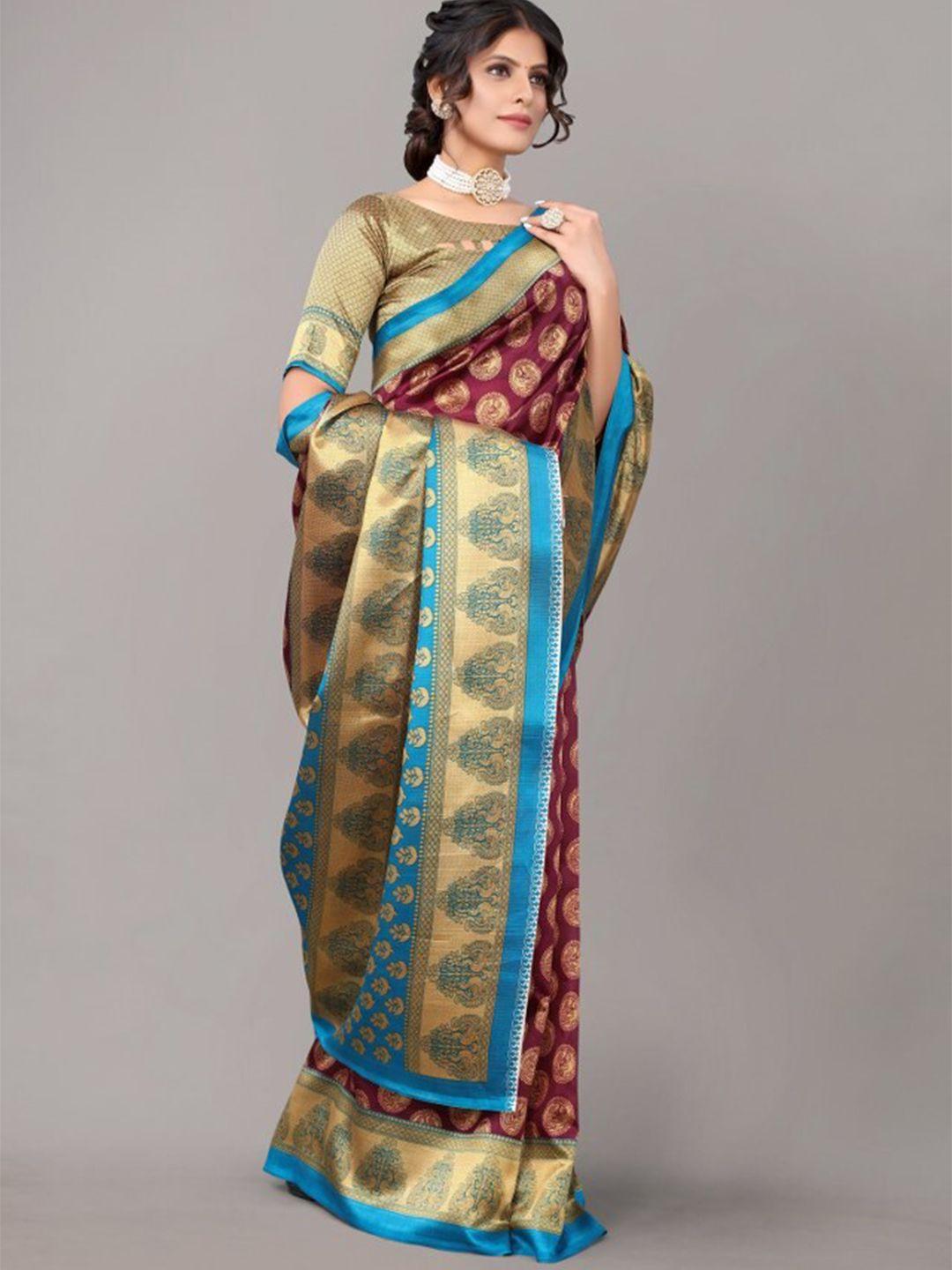 yashika purple & blue ethnic motifs art silk saree