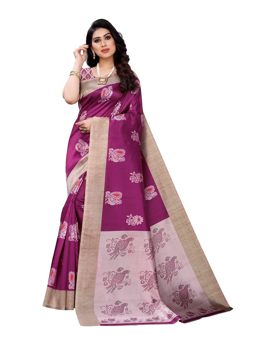 yashika purple & gold-toned ethnic motifs art silk saree