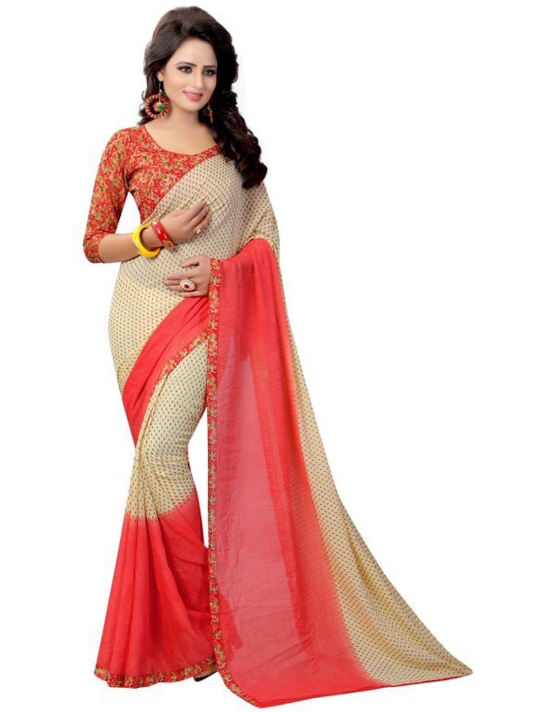 yashika red & beige floral saree