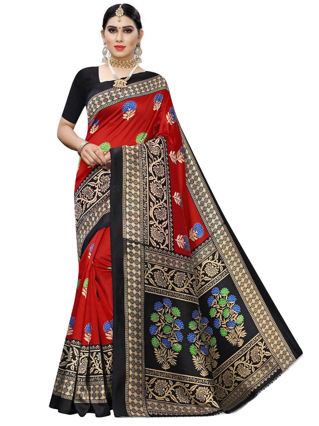 yashika red & black ethnic motifs art silk khadi saree