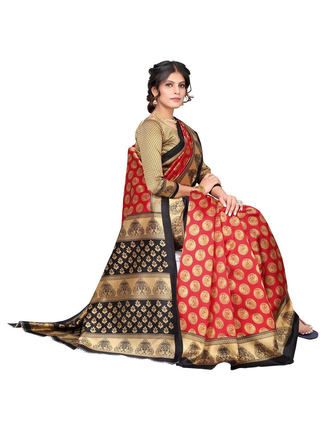 yashika red & black ethnic motifs art silk khadi saree