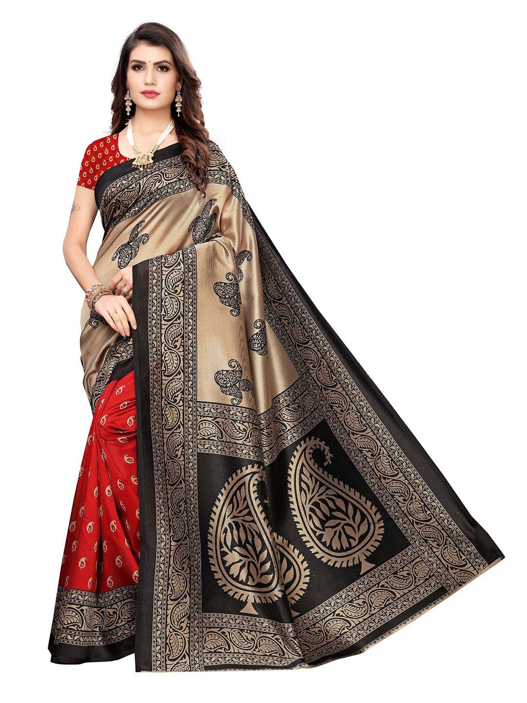 yashika red & black ethnic motifs art silk saree