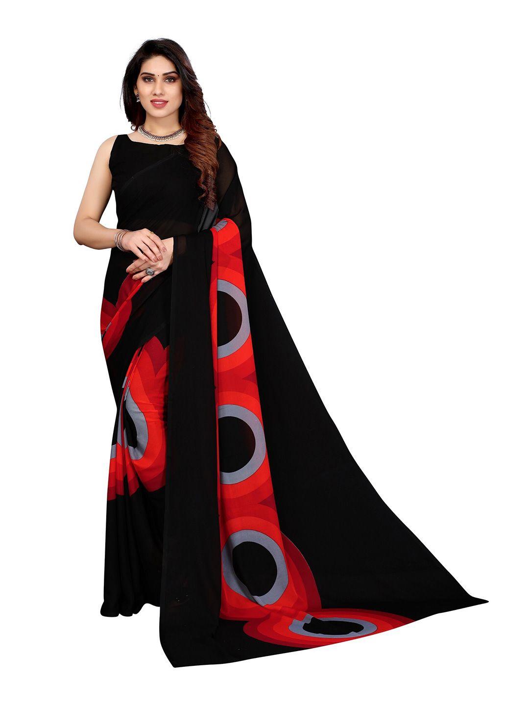 yashika red & black floral saree