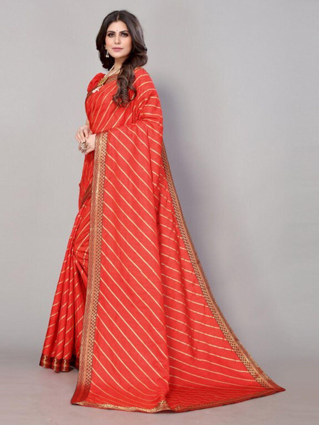 yashika red & gold-toned leheriya printed saree