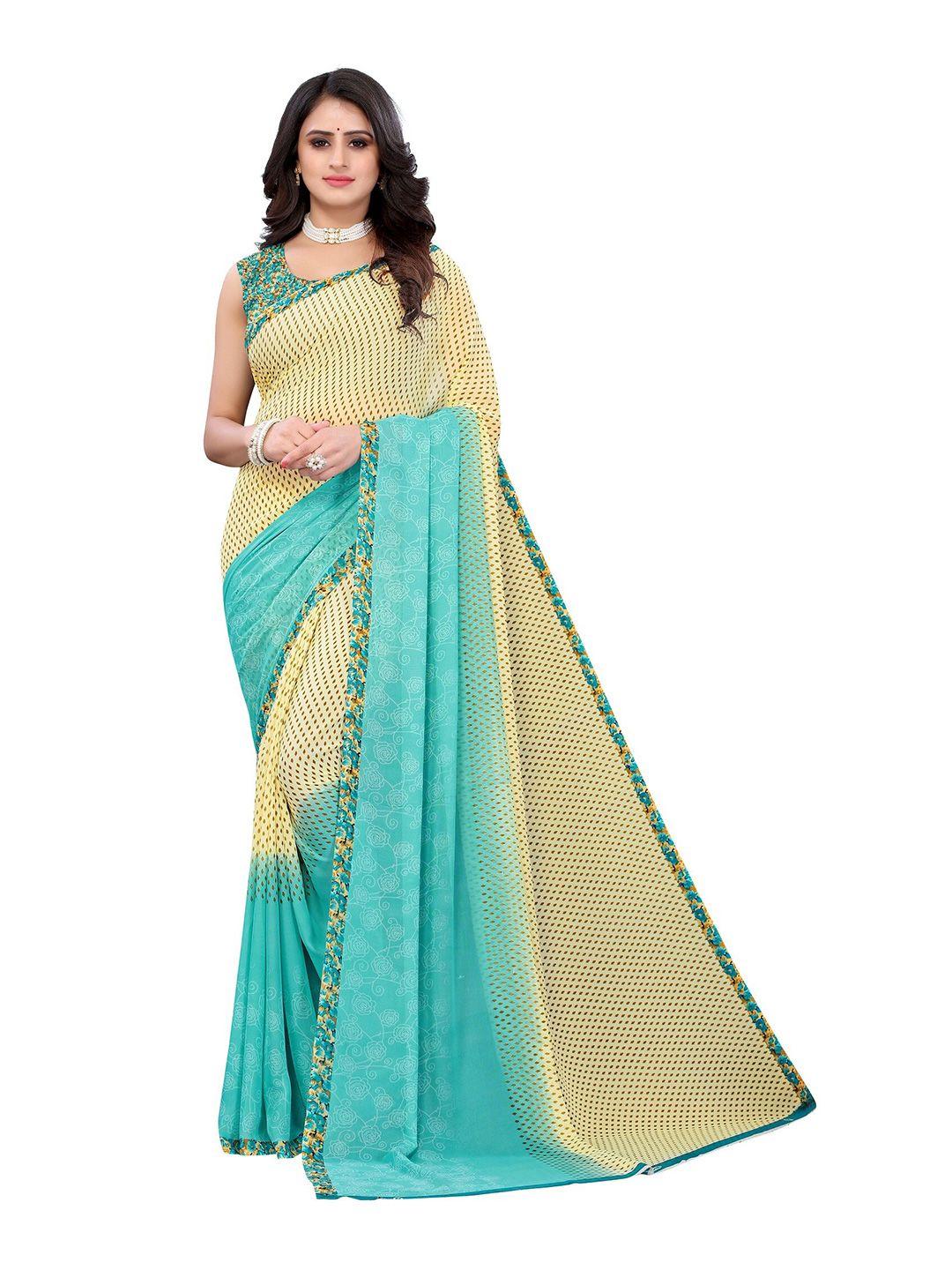 yashika teal & mustard georgette printed saree