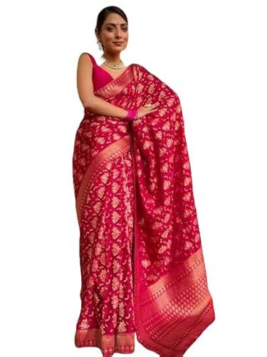 yashika women's banarasi kanjivaram jacquard art silk saree - exquisite ethnic attire for indian festivities - unstitched blouse included (az-ys-og-rangeeli pink)