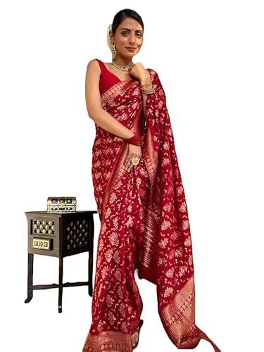 yashika women's banarasi kanjivaram jacquard art silk saree - exquisite ethnic attire for indian festivities - unstitched blouse included (az-ys-og-rangeeli red)